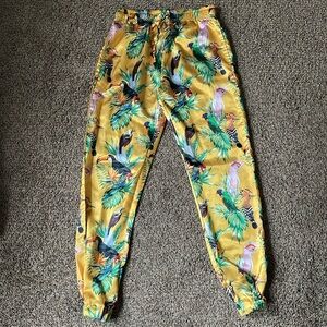 Gold Satin Wild Bird Pants